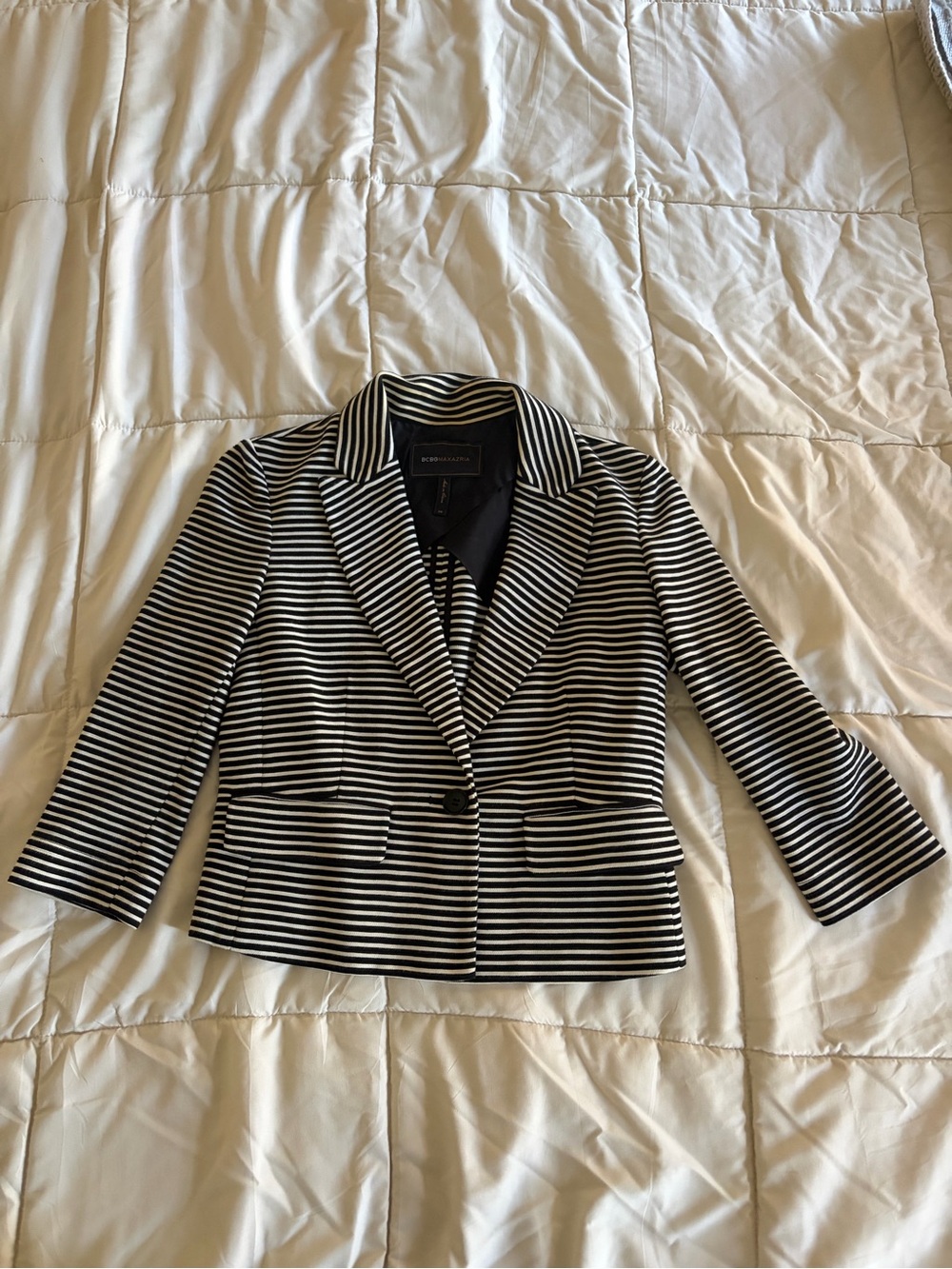 BCBGMAXAZRIA Black White Striped Fitted Blazer XS